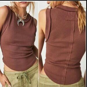 WE THE FREE PEOPLE KATE RIBBED BROWN TANK TOP SHIRT S